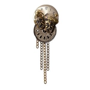 Vtg DIXI DESIGN Steampunk Drama Comedy Tragedy Watch Brooch P1P12